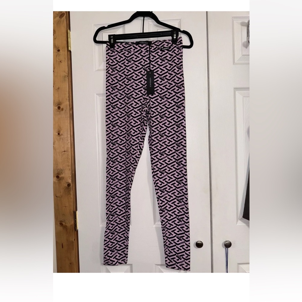 Versace Pink/black leggings Monogram Print Jersey Size Small